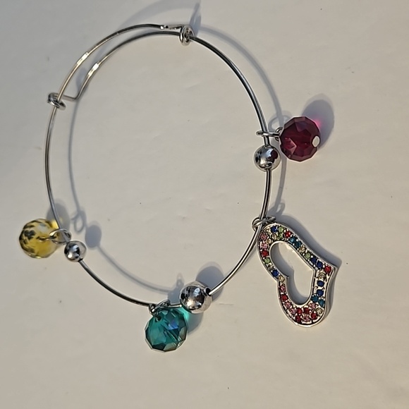 2 Silvertone Crystal, Rhinestone & Acrylic Slide 2 1/2" Slide Bracelets - Picture 2 of 4